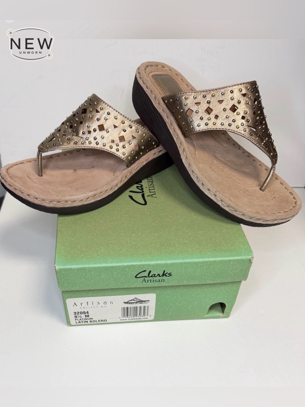 NEW Clarks Latin Bolero Platinum Size 8.5M in original Box